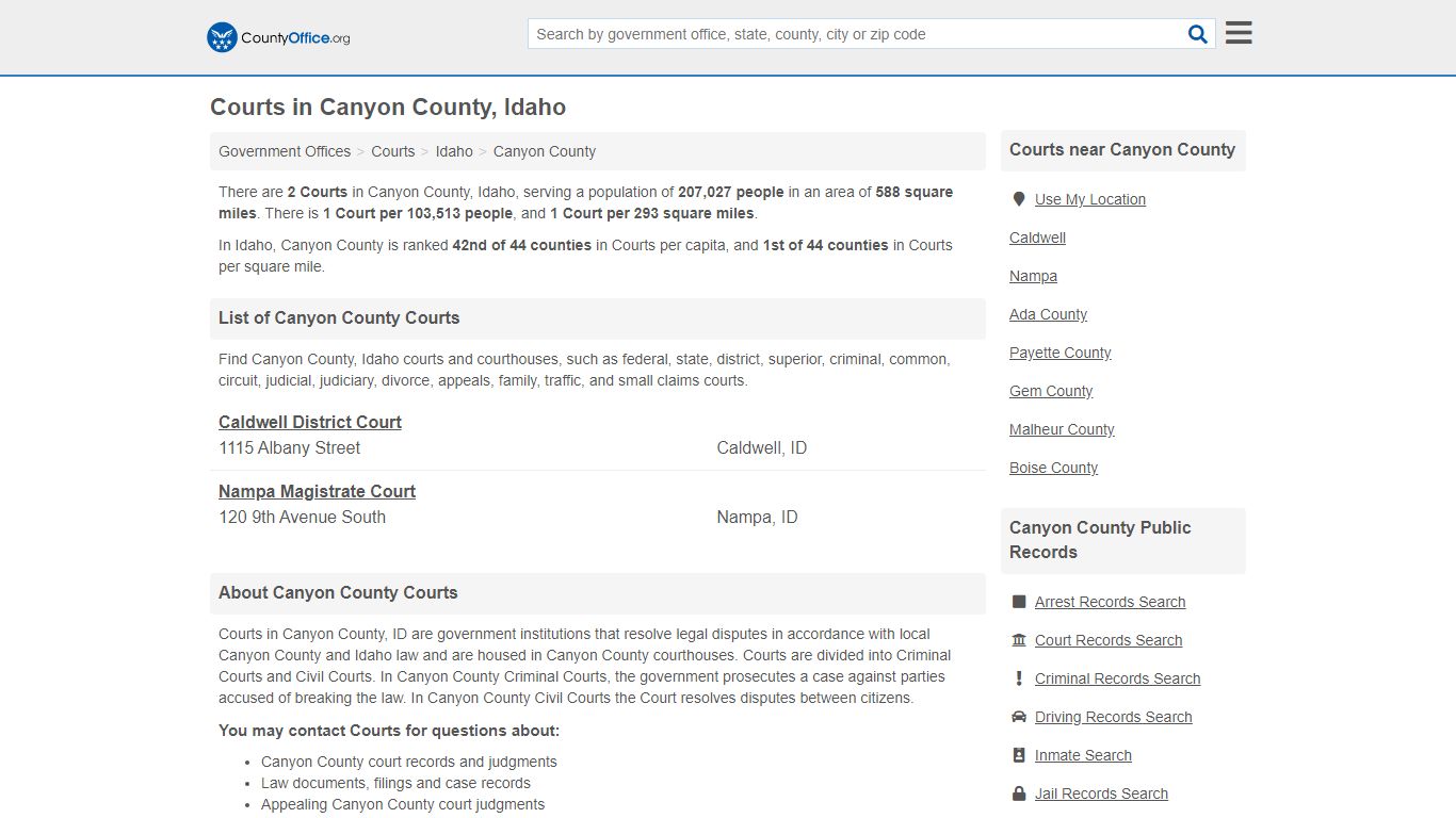 Courts - Canyon County, ID (Court Records & Calendars)